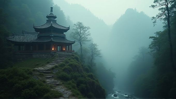 Sonido de Pez de Madera de Templo Montañoso de 1 Hora - Ruido Blanco Puro para Dormir y Meditar